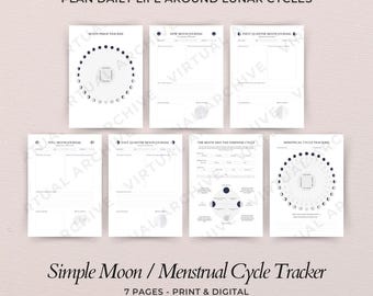 Minimal Moon Phase Tracker:  Lunar Events Cycle, Menstrual Cycle Planner (Digital Download)