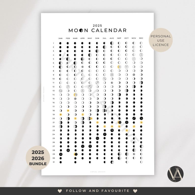 BUNDLE 20252026 Astro & Moon Calendar Lunar Phases Tracker Journal