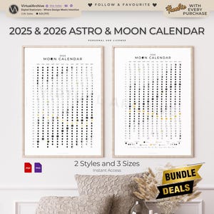 BUNDEL: 2025-2026 astro- en maankalender | Maanfasen | Tracker | Journaalbijlagen | Spirituele praktijk | Verduisteringen | Retrograde | Afdrukbaar