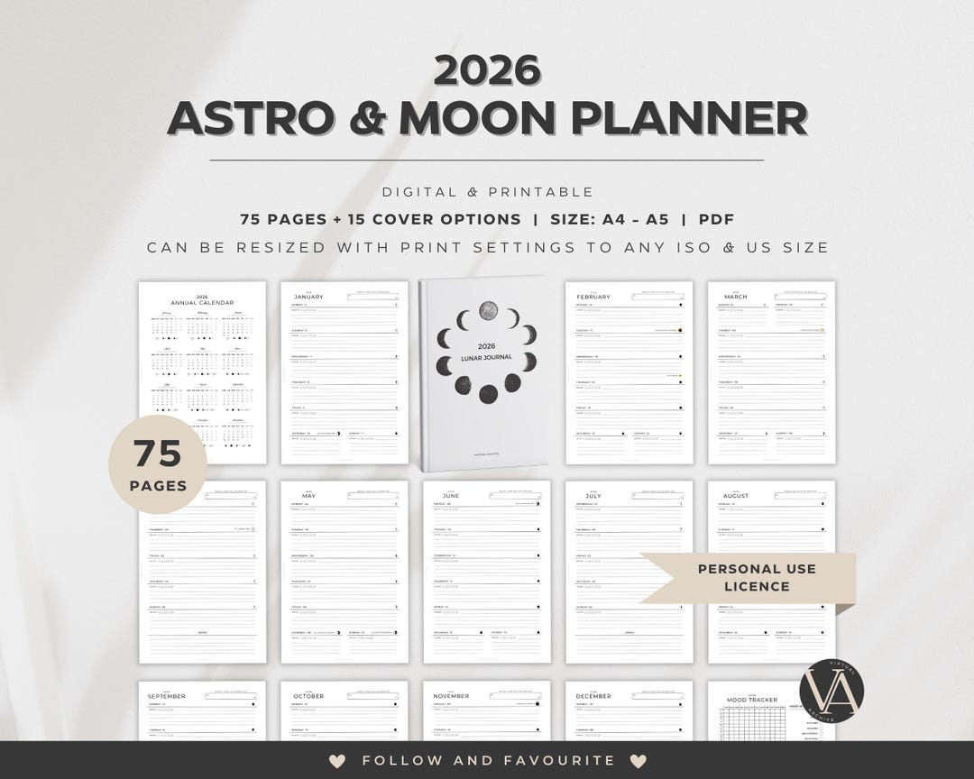 2026 Astro & Moon Planner Lunar Cycle Tracker Calendar Diary