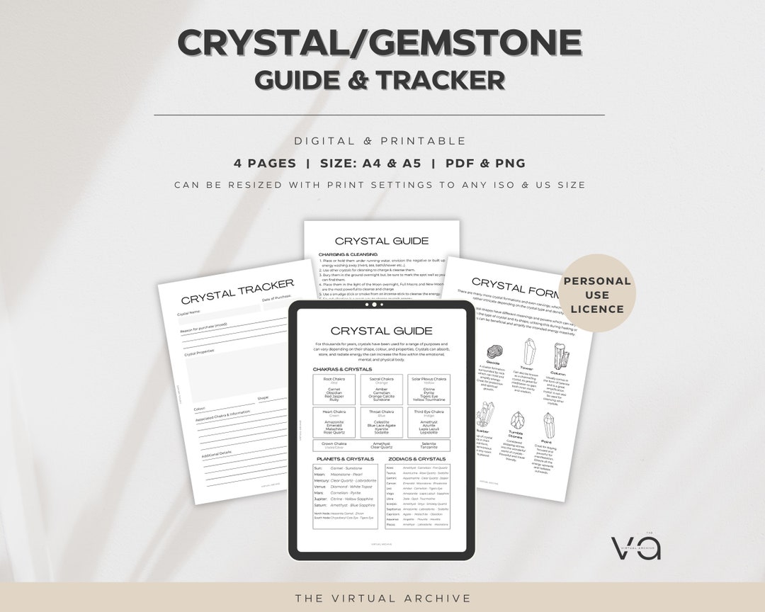 Crystal Guide & Tracker Gemstones Logbook Pages Spirituality Amethyst