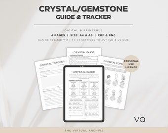Crystal Guide & Tracker | Gemstones | Logbook Pages | Spirituality | Amethyst | Printable | Digital | Journal Inserts | Wicca | Self-Help
