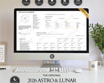 Planificador digital de astrología y luna 2026: Plantilla Notion, Sistema digital de ciclos cósmicos y lunares