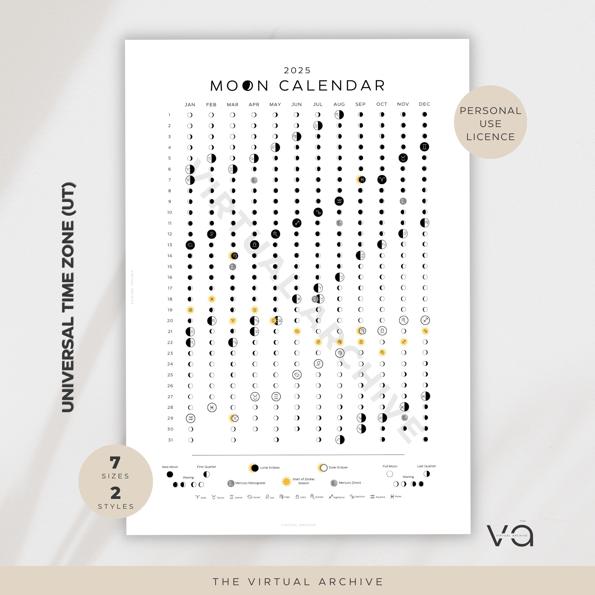 2025 Astro & Moon Calendar Universal Time Lunar Calendar Aspects