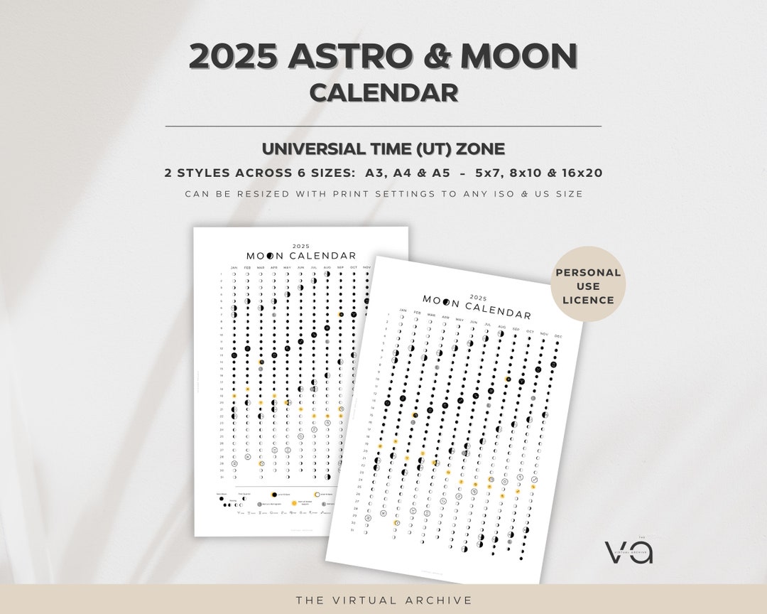 2025 Astro & Moon Calendar Universal Time Lunar Calendar Aspects