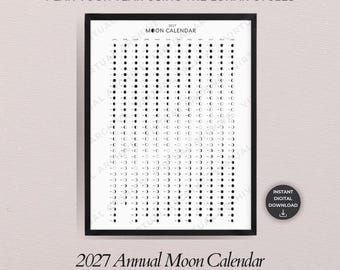 Calendario del ciclo lunar 2027: Rastreador lunar, eclipses, diario, lámina para pared, bricolaje (descarga digital)