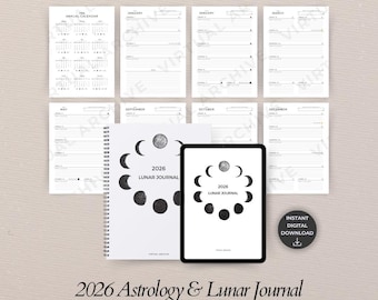 Planificador astrológico y lunar 2026: Organizador de fases lunares, sistema de planificación cósmica (descarga digital)