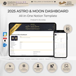 Notion: 2025 Astro & Moon Digital Planner | Calendars | Astrology | Lunar Guide | Retrogrades | Lunar | Spirituality | Personal Dashboard