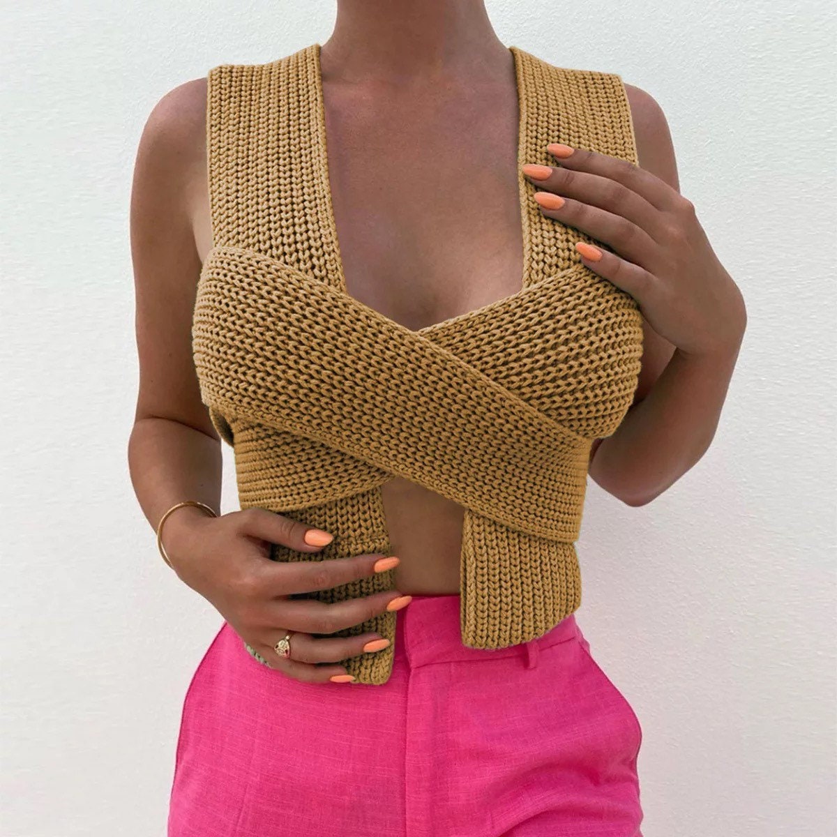Sleeveless Knitted Crop Top Etsy