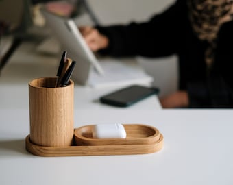 Desk Organizer, Office Desk Accessories, Desk Decor, Pen Holder, Wooden Pen Holder, Wood Desk Organizer