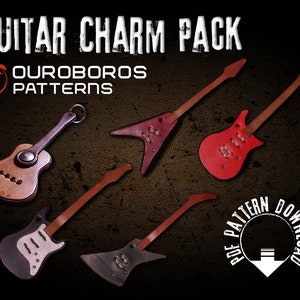 Paquete de dijes de guitarra - DIY - Patrón de cuero PDF