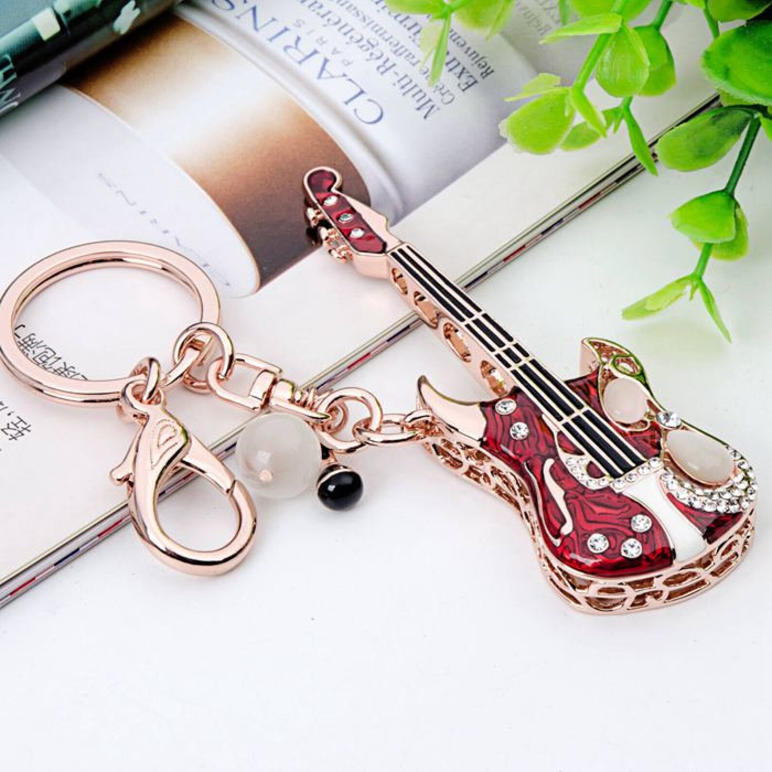 Luxury guitar keychain / red color / for women and men / Etsy