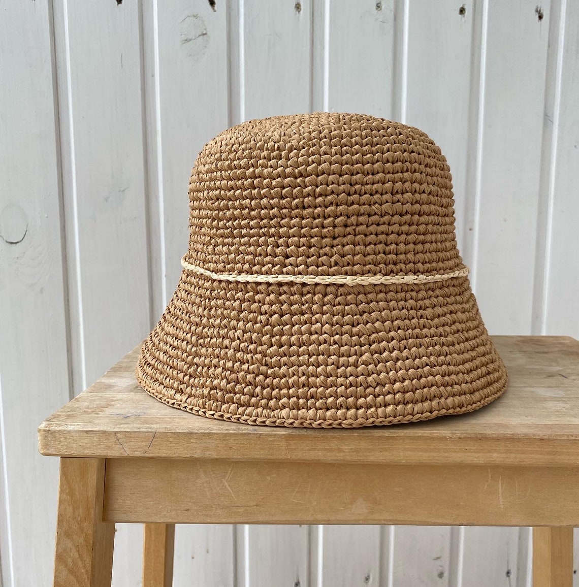 Crochet raffia hat Crochet Bucket hat Summer straw brim hat | Etsy