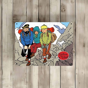 Tintin vintage metal plaque "Tintin comic book scene in Tibet" (Tin27)