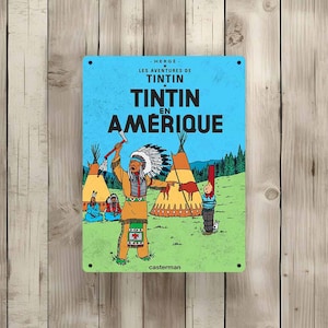 Vintage Tintin metal sign "Tintin in America" (Tin19)