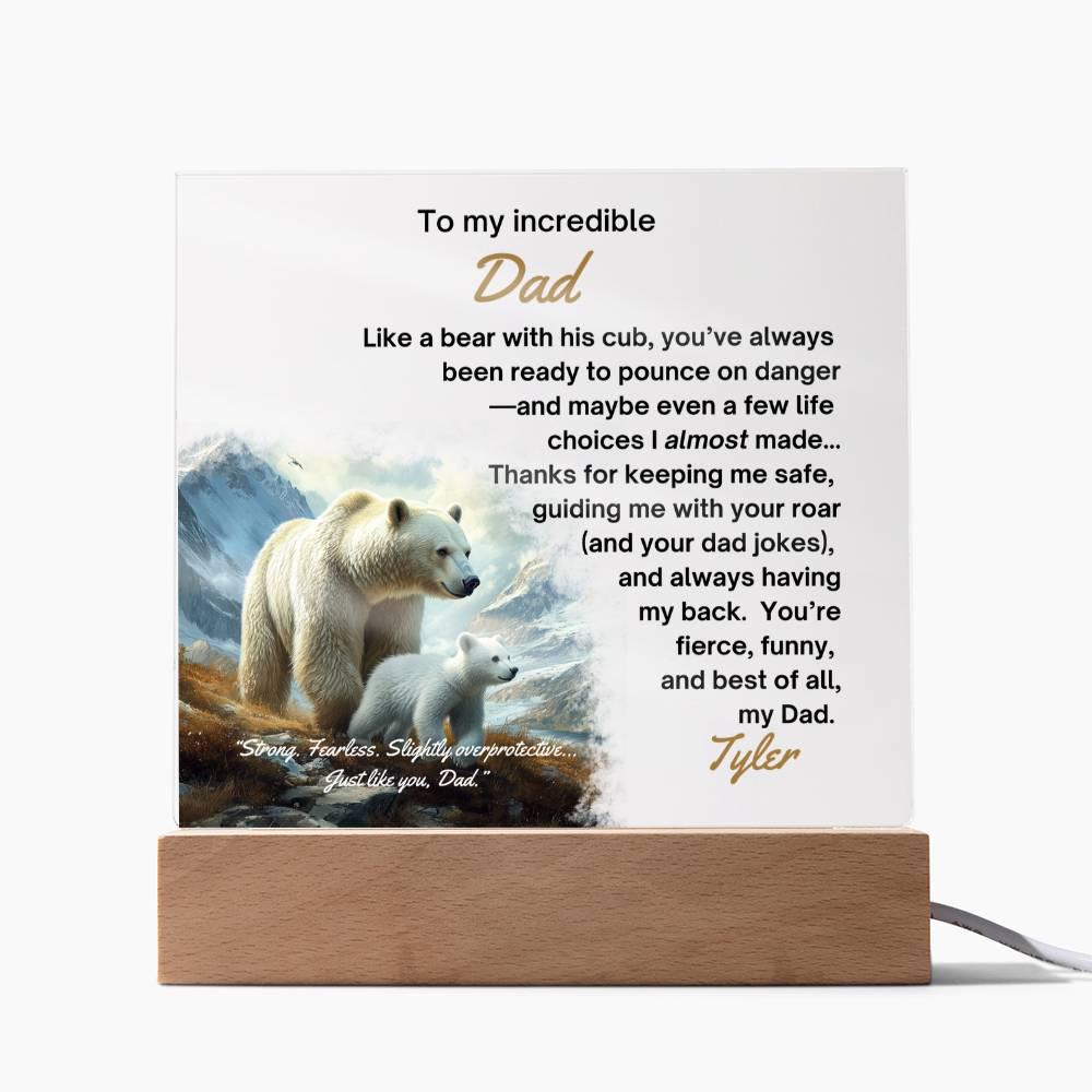 Personalized Gift for Father's Day - Polar Bear Acrylic Light Plaque – LED Sign with Heartfelt Message – To Dad from you