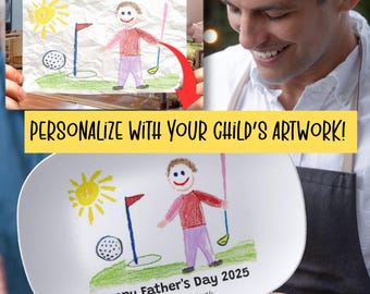 Custom Father's Day Kid's Drawing Platter with Child's Artwork & Message – Personalized Gift