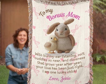 Personalized Woven Blanket: Bonus Mom Bunny & Chick Design