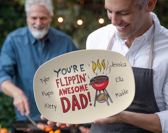 Personalized Platter for Dad – Custom Grill Gift for Dad – BBQ Serving Tray with Kids' Names – Dishwasher Safe