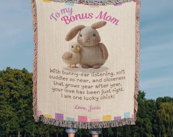 Personalized Woven Blanket: Bonus Mom Bunny & Chick Design