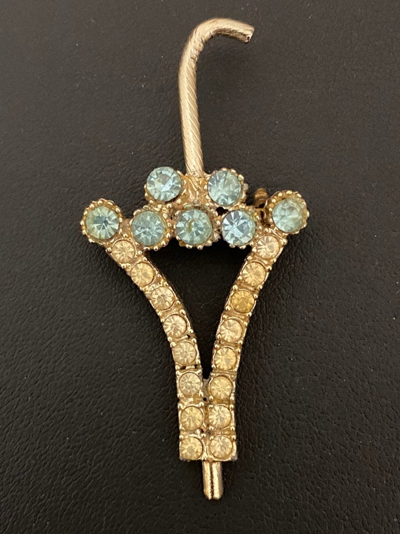 Vintage Gold-tone Aqua and Champagne Rhinestone P… - image 2