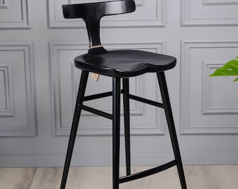 Taburete de bar Alma, Taburete de bar negro, Silla de bar negro, Silla de bar de madera, Taburete de barra de madera, Taburete de bar moderno, Muebles de bar modernos