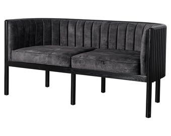 Sofá biplaza moderno para sala de estar en madera maciza de fresno negro y material gris