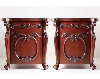 MESA DE NOCHE DE MADERA TALLADA/ Par de mesitas de noche/ Disfruta de la madera/ Decoración del hogar/ Decoración del dormitorio de invitados/ Decoración del dormitorio de París