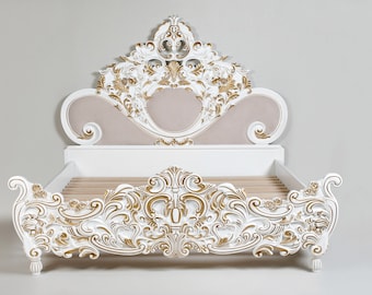BLANCO ROYAL BED / King Size Bedframe / King Size Head Board / Sleeper Furniture / Carved Headboard