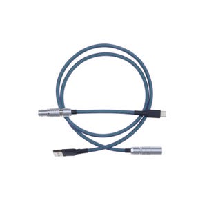 May include: A teal braided cable with silver and black connectors. The cable has a USB-C connector on one end and a USB connector on the other. The cable is coiled in a circular shape.