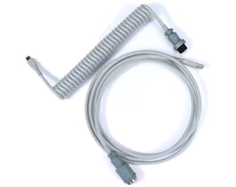 Custom Coiled Keyboard Cable: Silver Gray USB C, 6" or 8" Coil