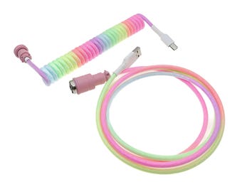 Cable USB arcoíris, cable USB en espiral personalizado para teclado, cable en espiral para teclado mecánico