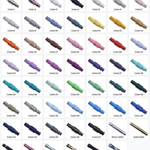 The image is a detailed color chart of various detached connector types, including black, silver, gold, and other colors, arranged in a grid format.