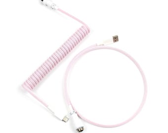 Cable USB para teclado en espiral personalizado, color rosa.