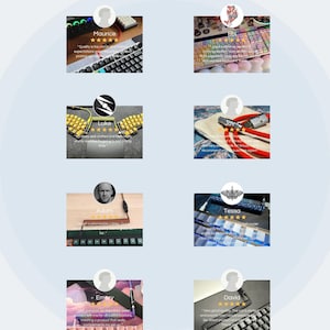 The image is a collage of various keyboard designs and models, featuring different types of keyboards and their corresponding user reviews. The image does not contain any text that can be described in fewer than 500 characters.