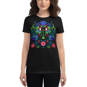 Coleção Botanical Rooster - Preto - Camiseta feminina de manga curta