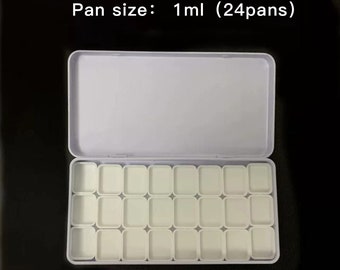 White Metal Watercolor Palette Tin, Travel Mini Paint Set, Empty 24 Pans