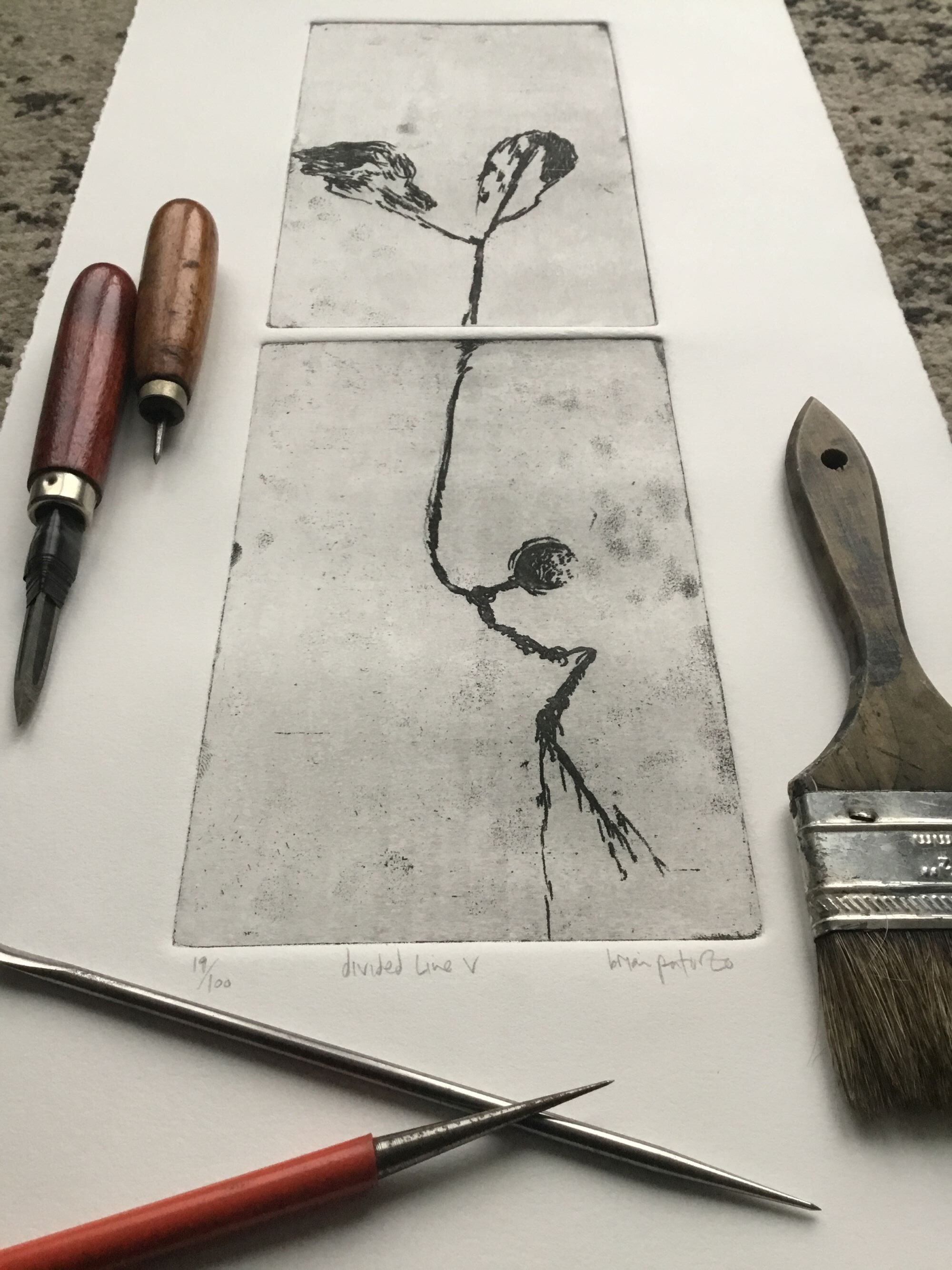 Divided Line V - 19/100 Editioned Intaglio Etching Soft Ground Diptych ...