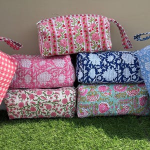 Gewatteerde tas met blokprint voor haarstylingtools, Dyson Airwrap/Airstrait tas, reisetui, cadeau voor vrouwen