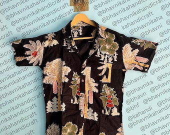 Camicia da uomo 100% puro cotone indiano stampata a mano, comoda e rilassata, perfetta per l'estate, il giardino, la spiaggia, i picnic e le feste, stile boho.