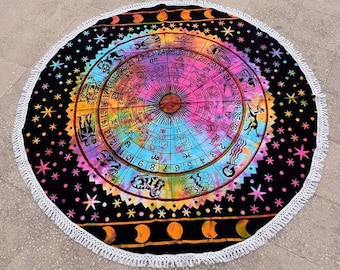 Indische Baumwolle Runde Ombre Mandala Tapisserie Wandbehang Hippie Boho Boho Wand Dekor - Pfau Vater Tischdecke Mediterran Stil