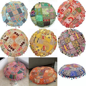 Floor cushion cover - Indian floor seating Boho hippie decor Meditation Cushion Cover 32" Inch Ottoman Sham Patchwork Large Round Pillow