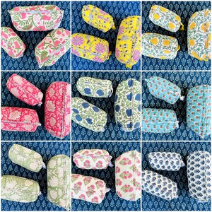 Borse per cosmetici da donna Borse da toeletta fatte a mano Custodia da viaggio Borse con stampa a blocchi Borsa per il trucco colorata Regali all'ingrosso per donne - Borse