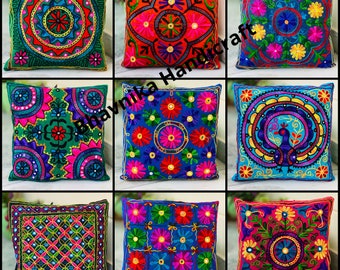 Embroidered pillow cover 16x16 - Cotton pillow cover - Colorful Wool throw pillow - Boho Outdoor pillow cover -Bedroom Decor cushion cover