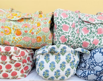 Wholesale Lot Weekender Travel Bag, Handmade Quilted Fabric Duffle Bag, Block Printed Overnight Bags, Hand Luggage Bag, Bags for Women