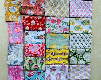 Retales de tela con estampado de bloques indios, manualidades por libra, lote de retales de tela para colchas, bolsa de retales