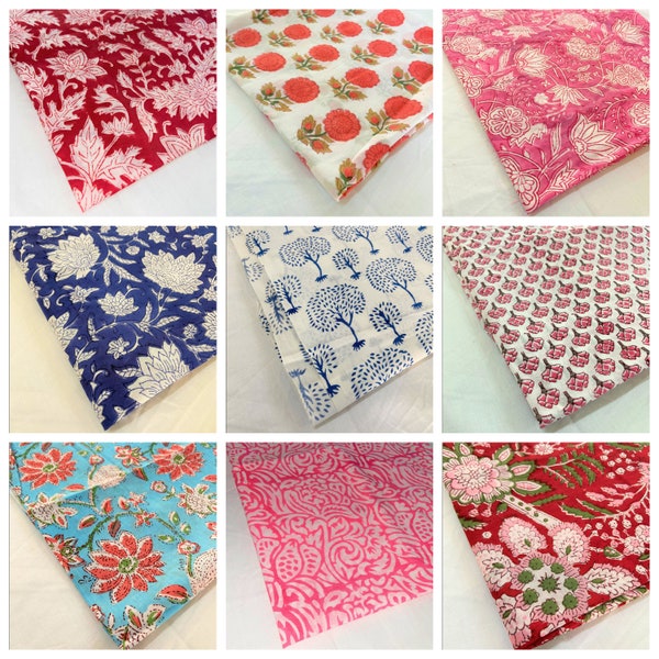 100 % Pure Cotton Voile Fabric For Dress Making ,Sewing, Crafting, Upholstery Indian Hand Block Print Soft Fabric Cloth By Yard