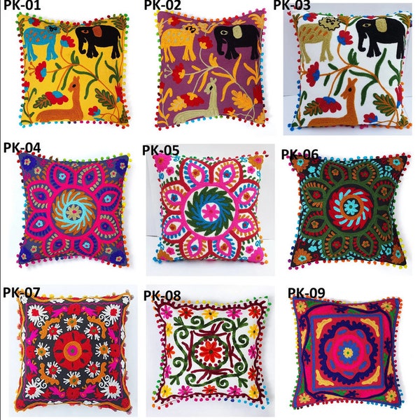 Mexican Cushion Cover Pillow Cover Cases Throw Pillow cover Suzani Cushion Cover Embroiderer Cushion Cover Pom Pom Vintage Cushion Cover