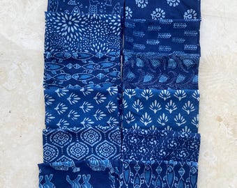 Set Of 15 Pcs. Indigo Blue Napkins, Dinner Kitchen napkins, 100% Cotton Wedding Party Napkins Set Boho Style Reusable Table Cloth Napkins