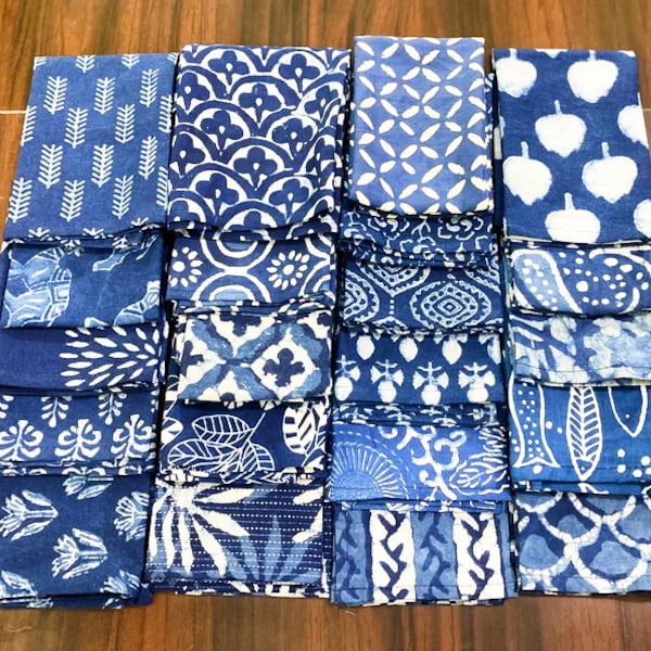 Set Of 15 Pcs. Indigo Blue Napkins, Dinner Kitchen napkins, 100% Cotton Wedding Party Napkins Set Boho Style Reusable Table Cloth Napkins